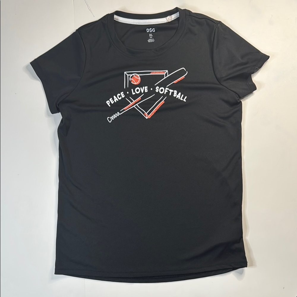 DSG Girls' Black Active Peace Love Softball Tee, Size‎ XL